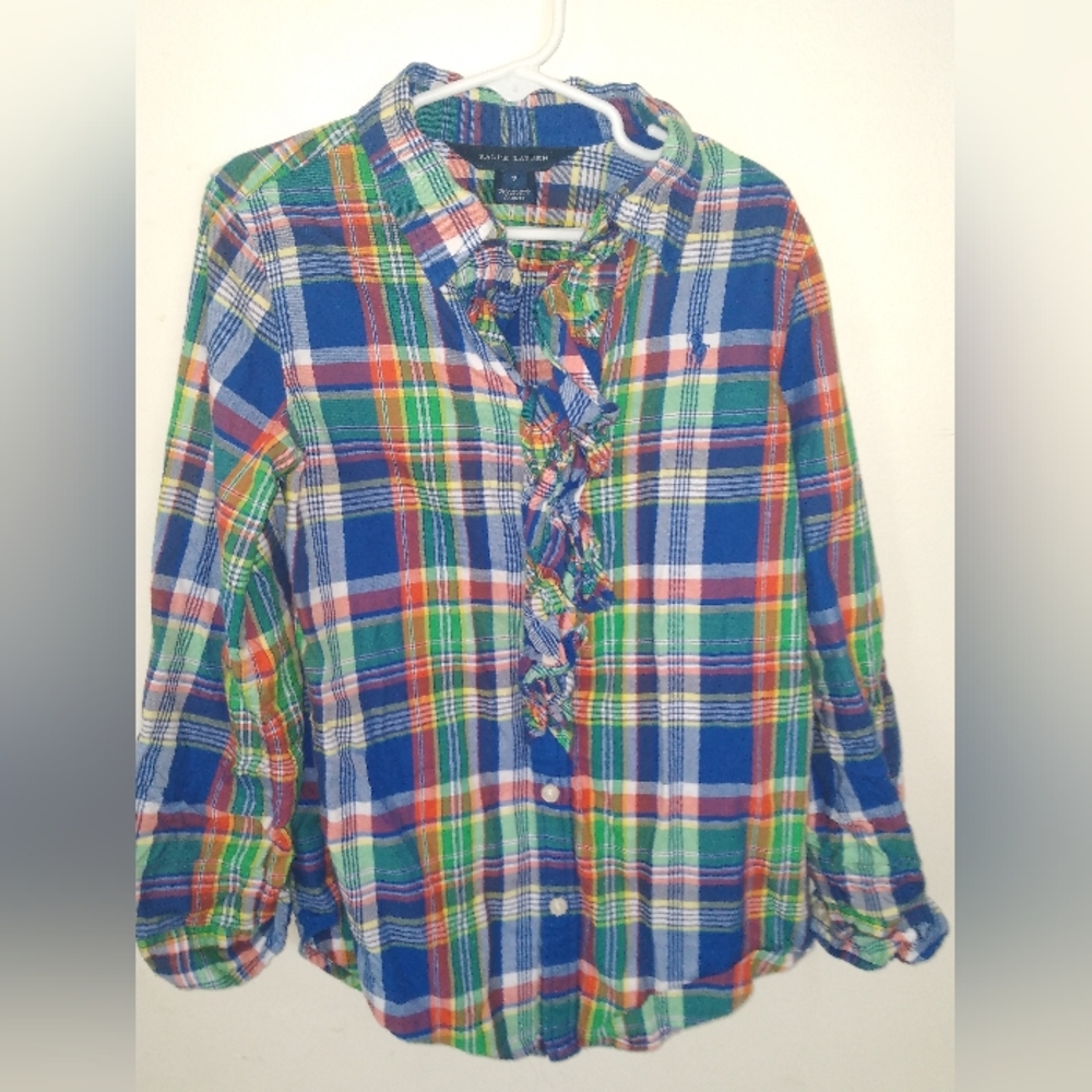 Ralph lauren girl button down  plaid shirt size 7